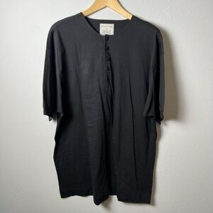 Axis Shirt Mens XL Black Henley Cotton Short Sleeve Button Up Made Hong Kong